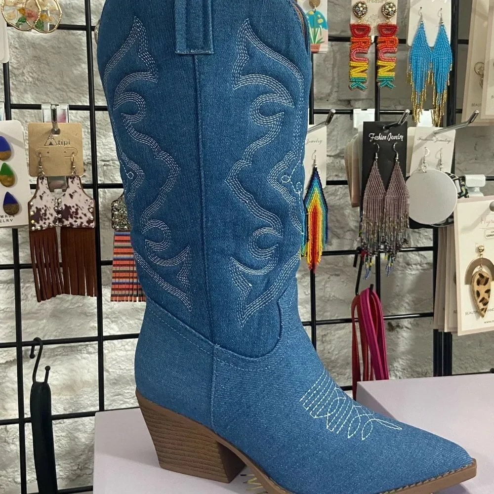 Just arrived blue denim cowboy boots - Picture 4 of 13